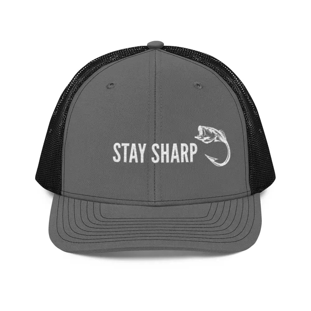 Stay Sharp Fishing embroidered trucker hat by Trini Skies