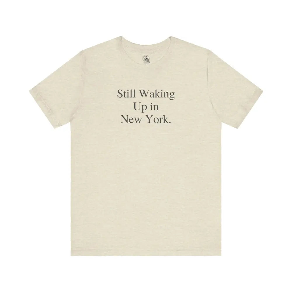 Minimalist Bella Canvas NYC tee with Still Waking Up in New York graphic