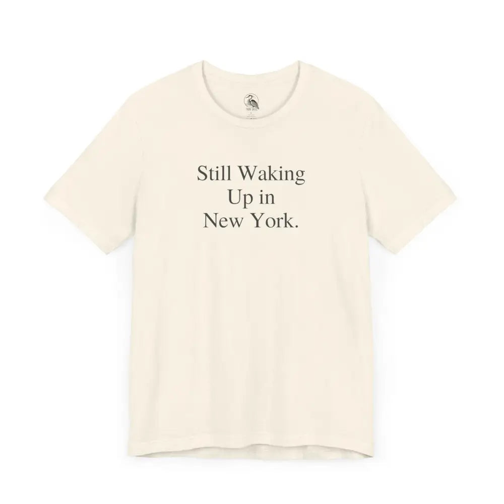 Cream minimalist Bella Canvas York tee shirt NYC with Still Waking Up in New York print