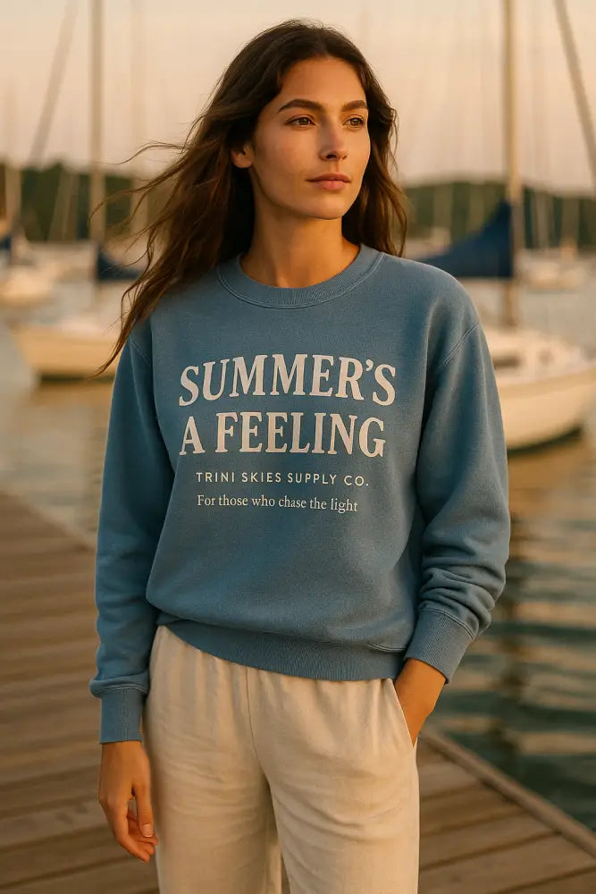 Woman in Summer’s a Feeling Coastal Crewneck Sweatshirt