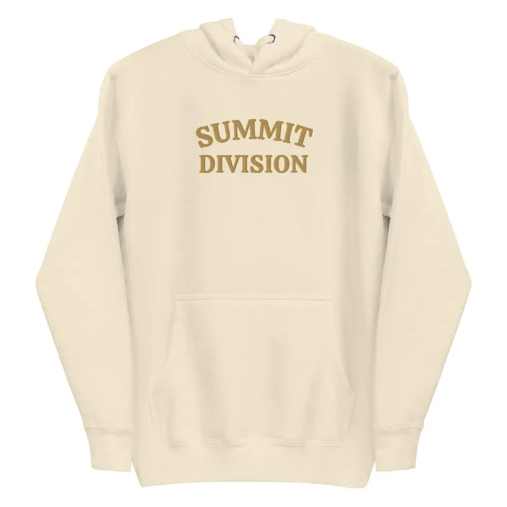 Cream-colored Summit Division hoodie from Trini Skies Supply collection