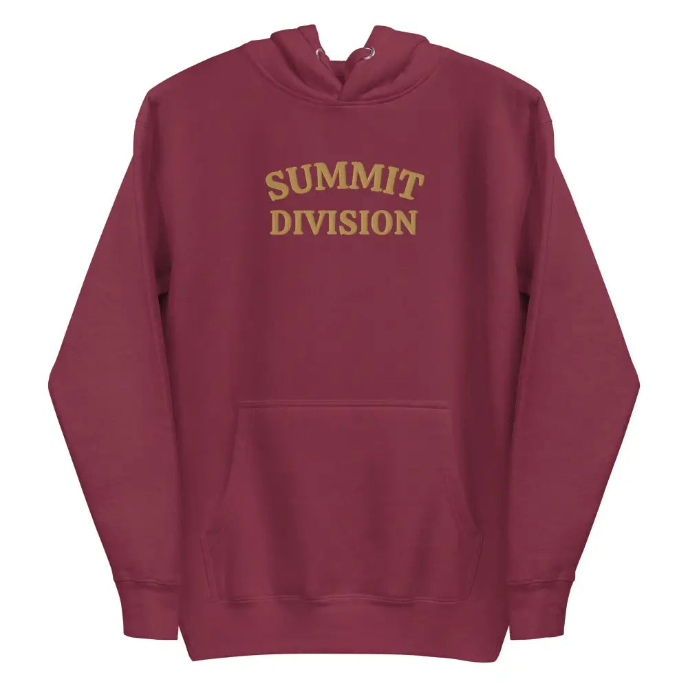 Maroon embroidered corduroy Summit Division hoodie with pouch pocket