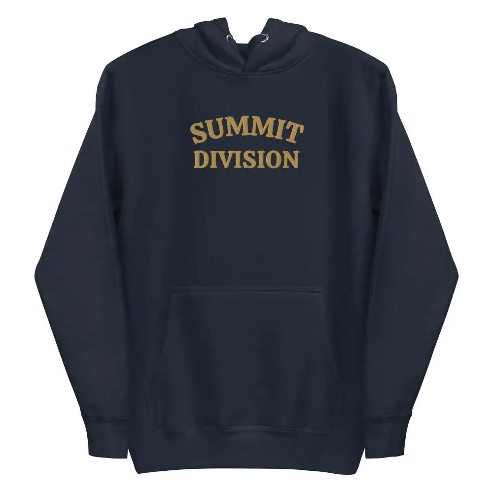 Navy blue Summit Division Graphic Hoodie with embroidered front pouch