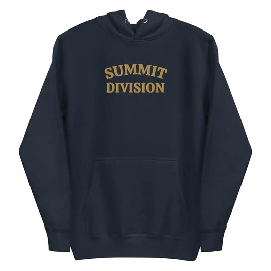 Navy blue Summit Division Graphic Hoodie with embroidered front pouch
