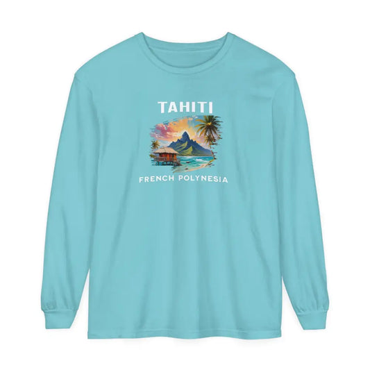 Tahiti French Polynesia T-Shirt - Premium Tropical Island Travel Long Sleeve Tee - Chalky Mint / S - Long-sleeve light