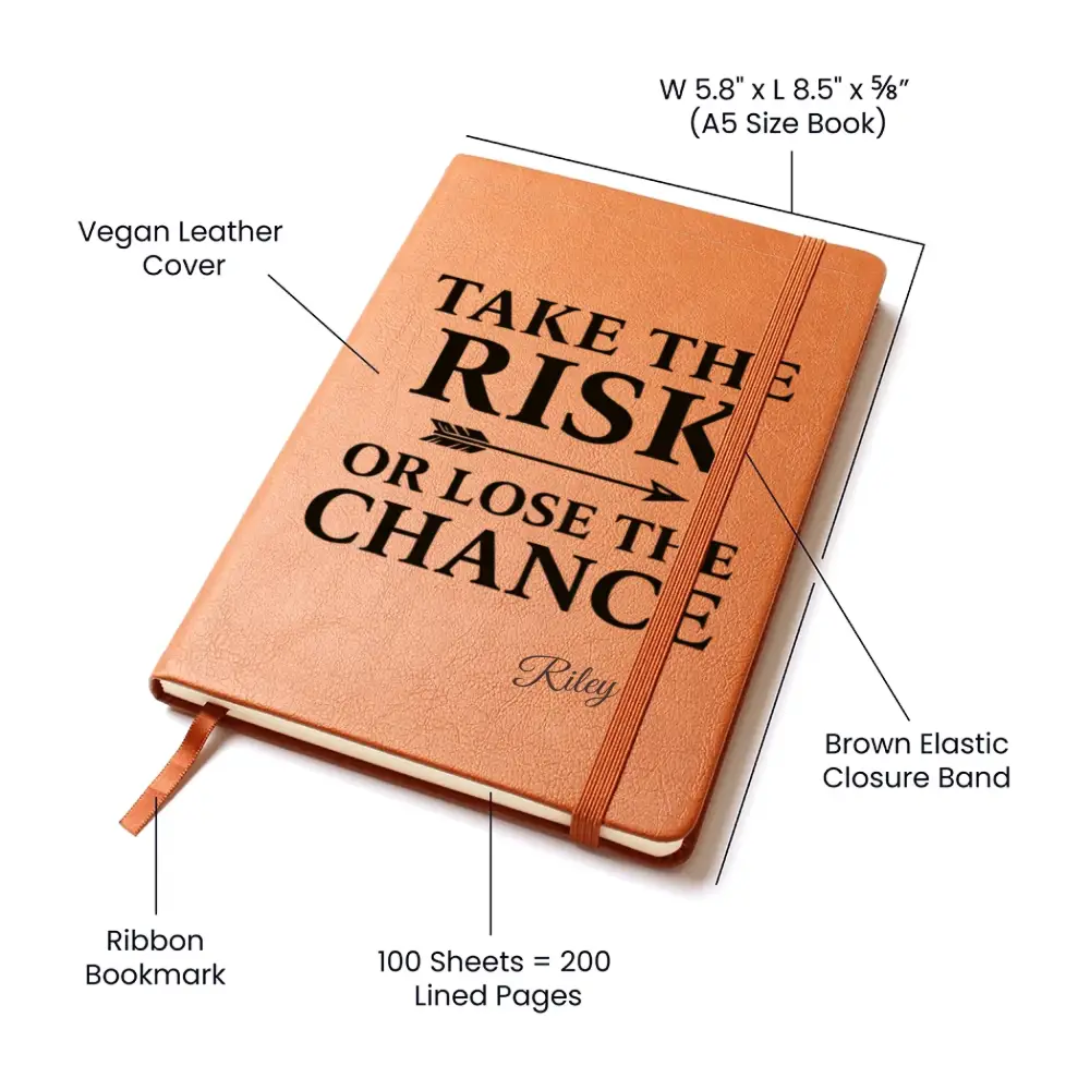 Personalized vegan leather bold decision notebook with elastic closure and risk journal