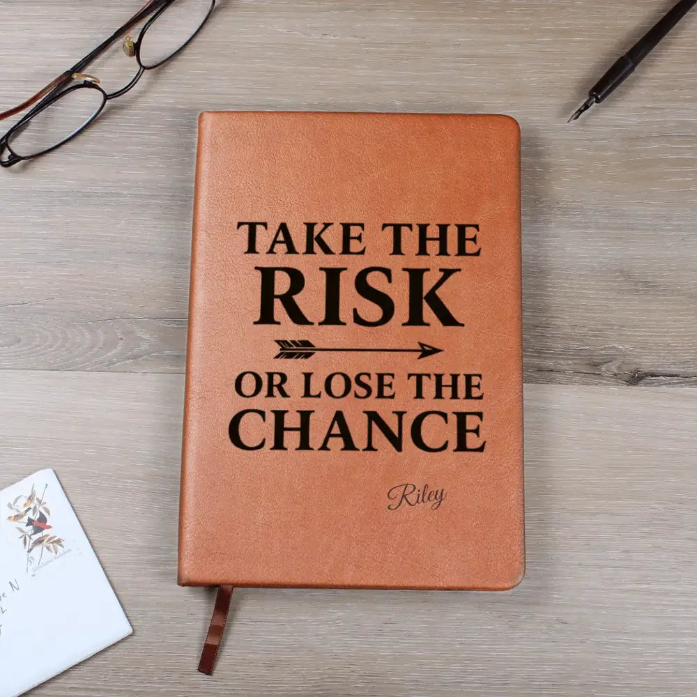 Custom vegan leather bold decision notebook with brown journal and bookmark