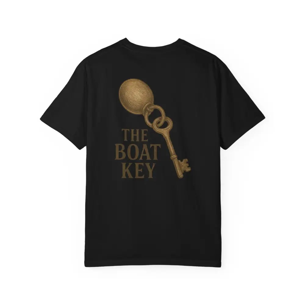 Black boat key vintage-style tee with graphic t-shirt design