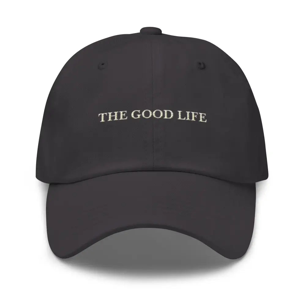 Trini Skies embroidered dad hat black cap with white text