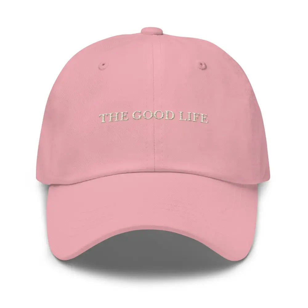 Pink Trini Skies embroidered dad hat with The Good Life design