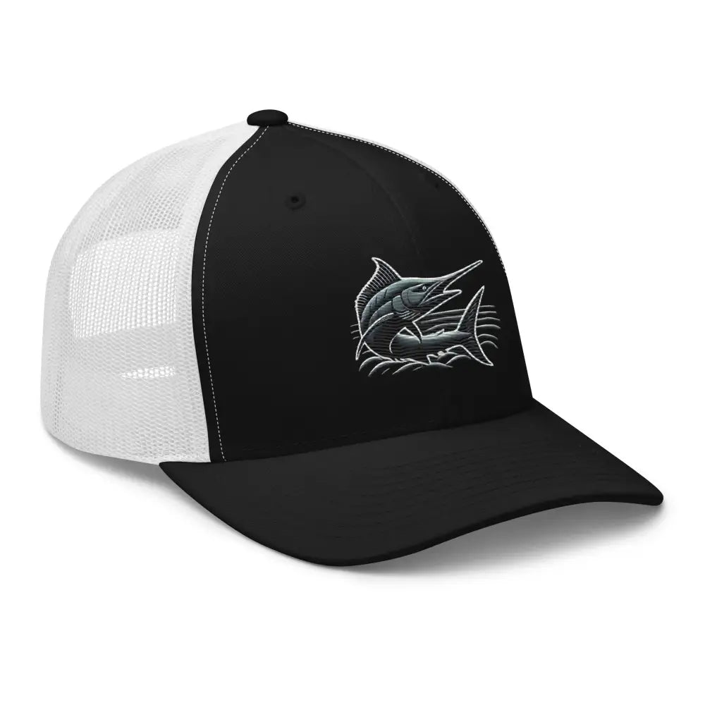 Great Catch Embroidered Marlin black and white trucker hat