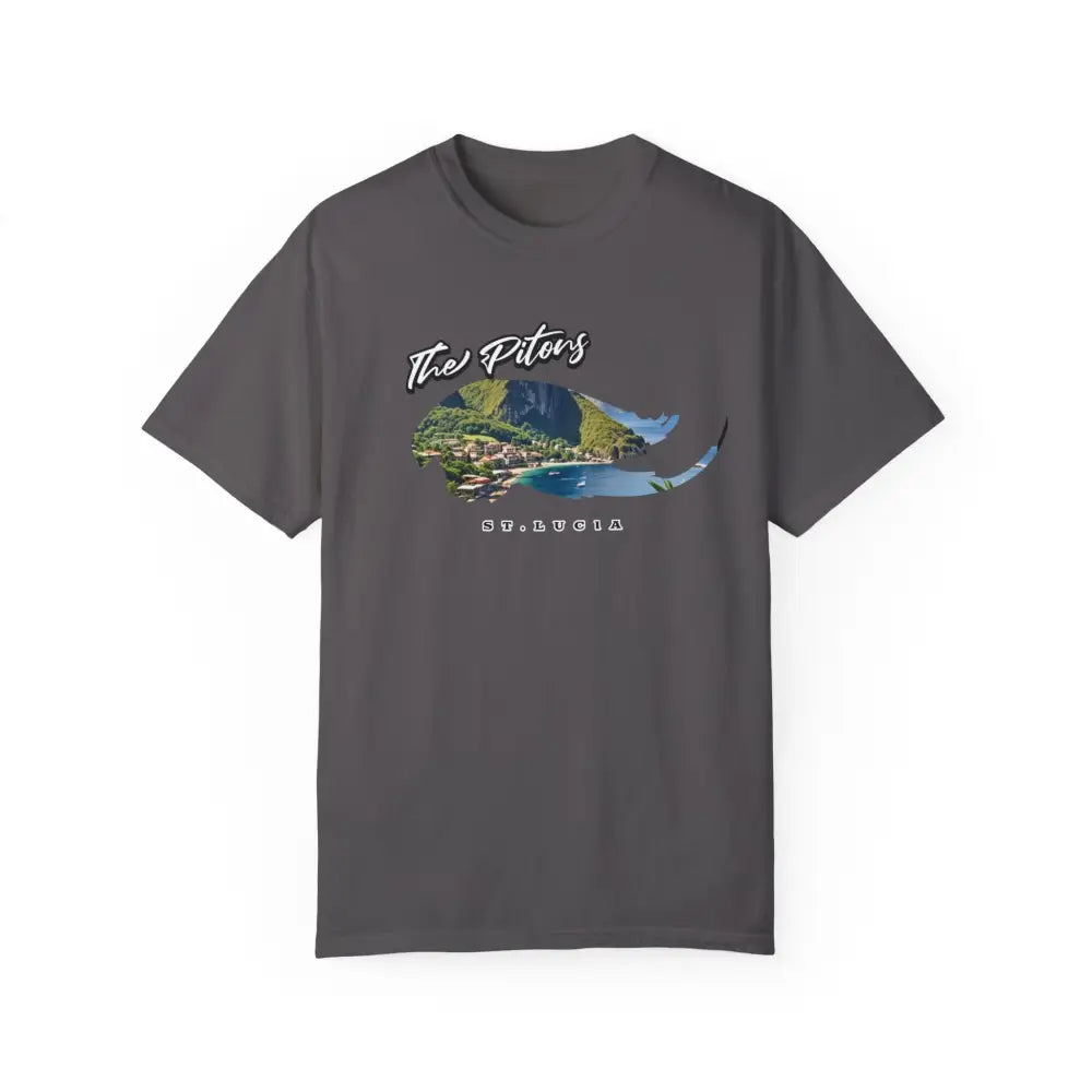 St. Lucia t-shirt with colorful Pitons coastal graphic tee