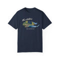 St. Lucia Pitons graphic on dark blue crew-neck t-shirt
