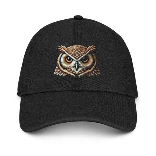The Wise Owl Embroidered Denim Hat A Stylish Touch for Your Everyday Look - Black - Hats black denim baseball cap