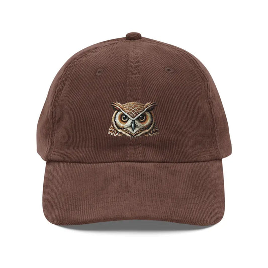 The Wise Owl Embroidered Vintage Corduroy Cap Stylish Essential for Nature Lovers - Brown - Hats brown corduroy