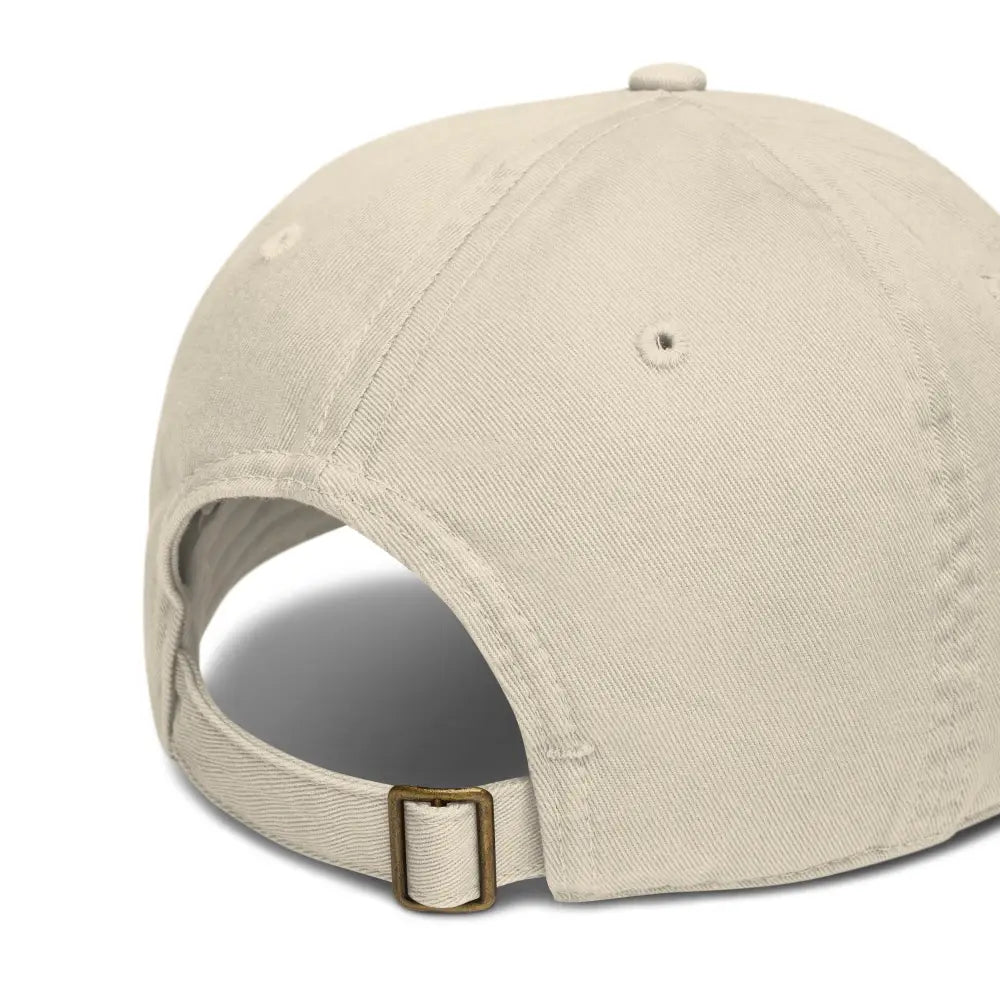 Beige organic rodeo embroidered cotton twill cap with bronze buckle