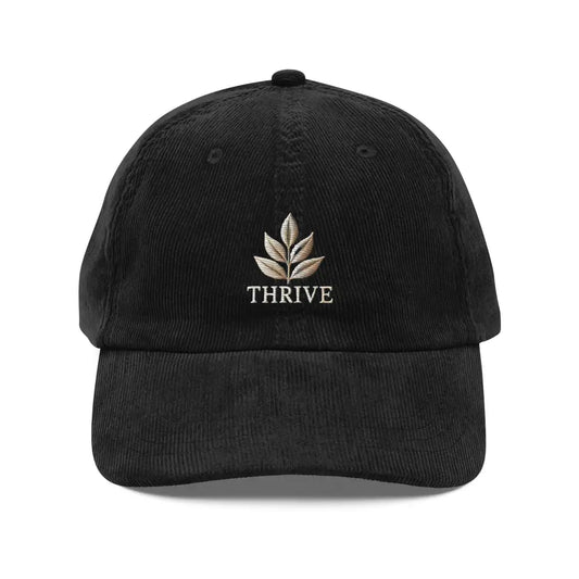 Thrive Nature Lovers Inspirational Vintage Corduroy Cap Stylish and Cozy - Black - Hats black corduroy baseball cap
