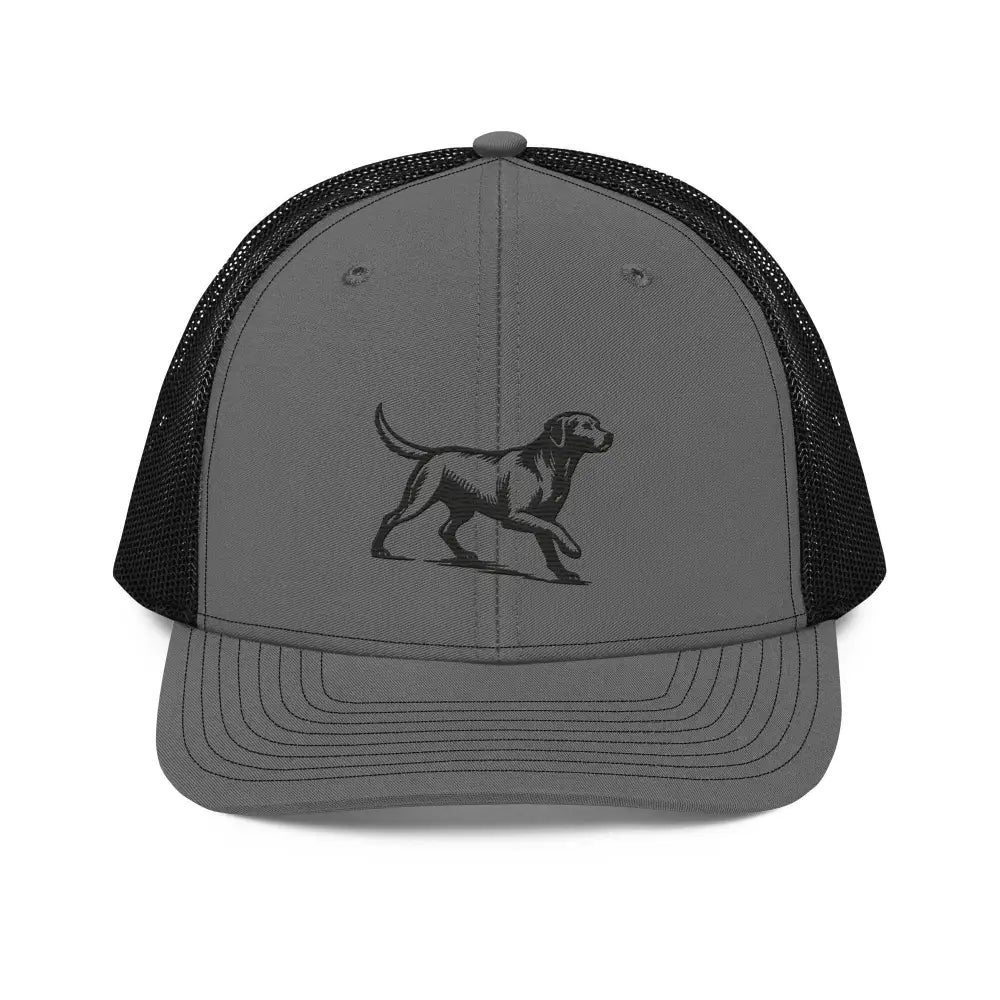 Timeless Labrador Retriever embroidered trucker hat with black dog design