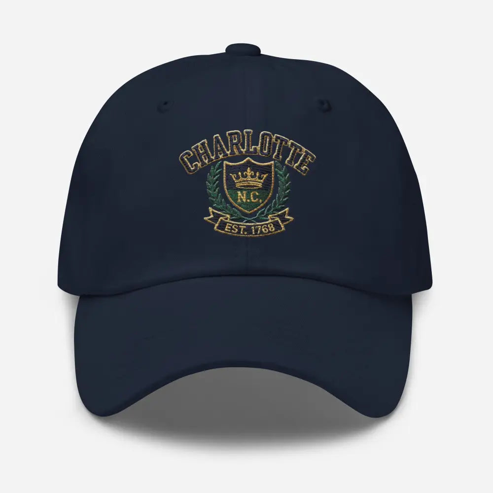 Charlotte NC embroidered dad hat with crown crest, travel gift