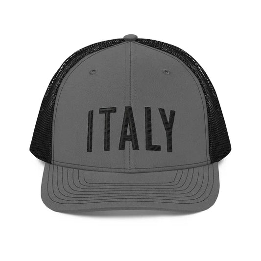 Trendy Embroidered Italy Trucker Cap - Perfect for Adventure Seekers - Charcoal/Black - Hats gray black mesh trucker