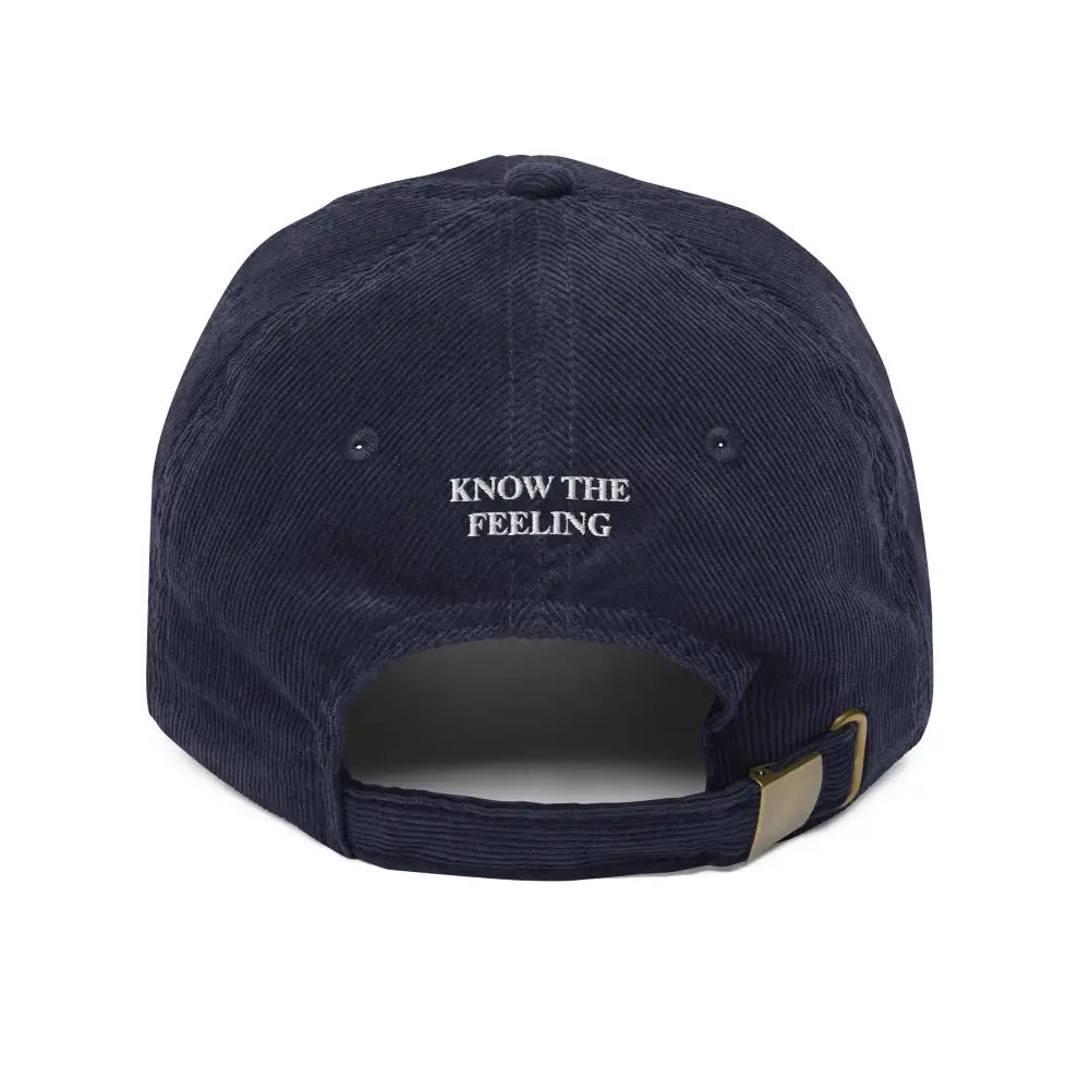 Dark blue Trini Skies embroidered corduroy cap with brass buckle captain hat corduroy