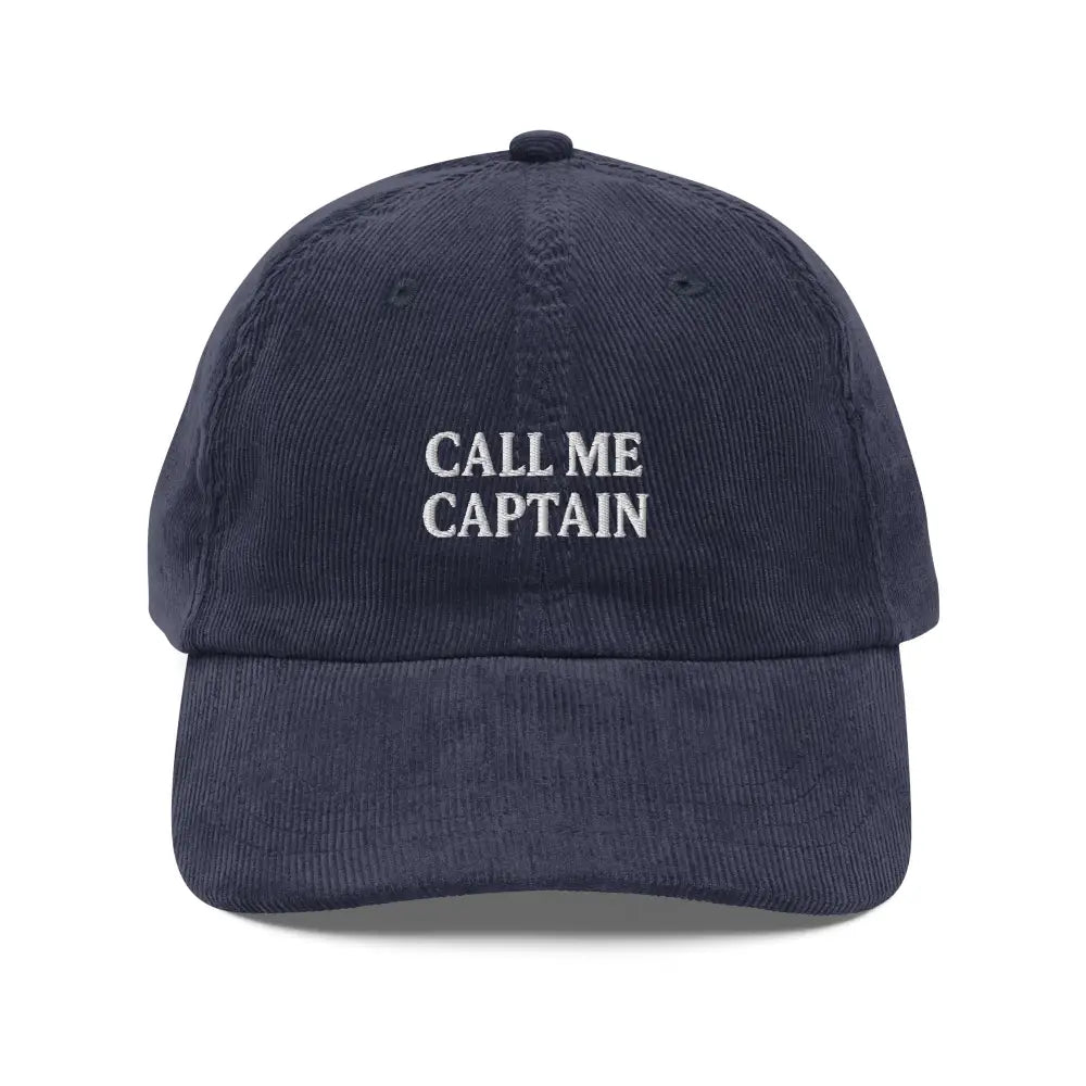 Trini Skies embroidered corduroy cap with Call Me Captain hat