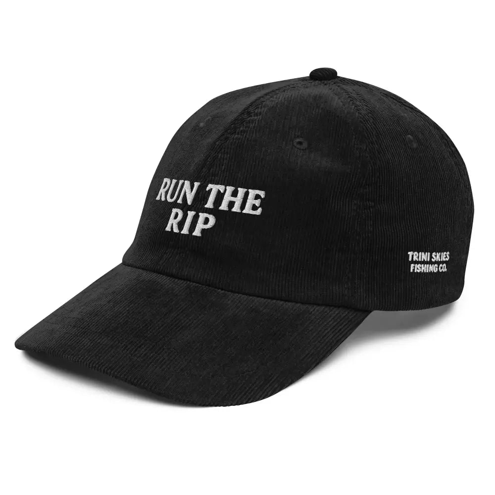 Black corduroy Run the Rip embroidered dad cap by Trini Skies Fishing