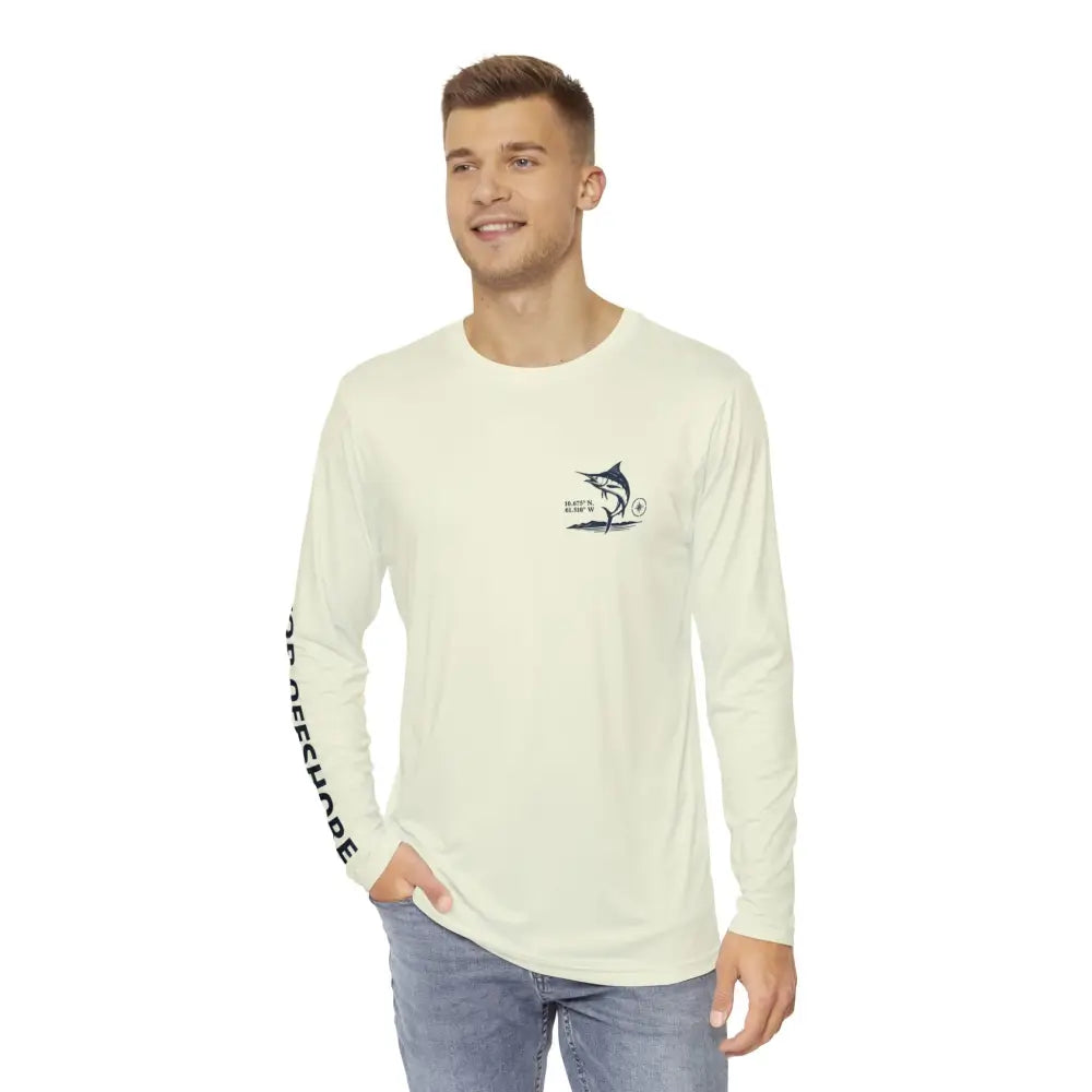 Trini Skies Fishing cream long-sleeve shirt with iconic marlin graphic