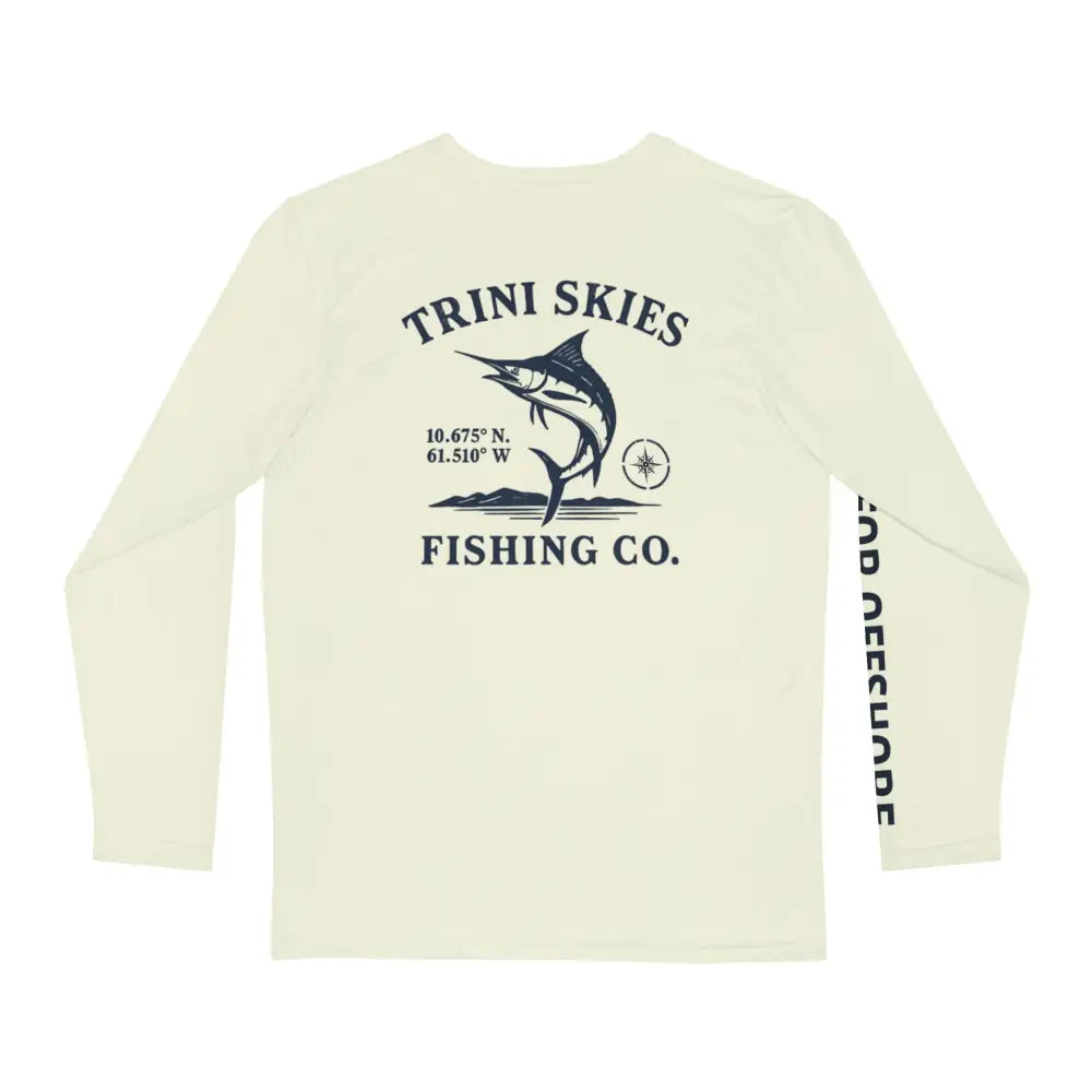 Trini Skies Fishing cream long-sleeve shirt with iconic marlin graphic