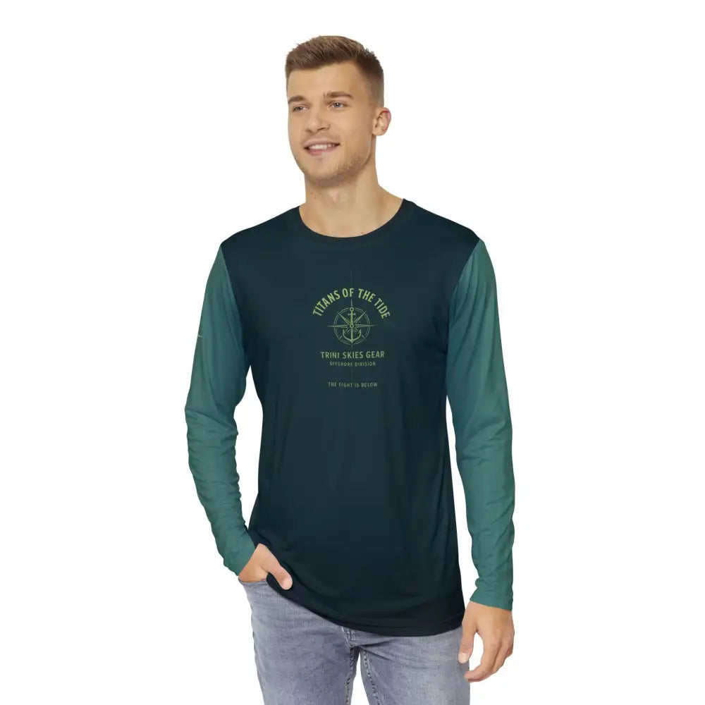 Titans of the Tide offshore fishing shirt in dark green with compass graphic