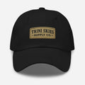 Trini Skies Heritage Patch Hat: black dad cap with tan embroidered patch