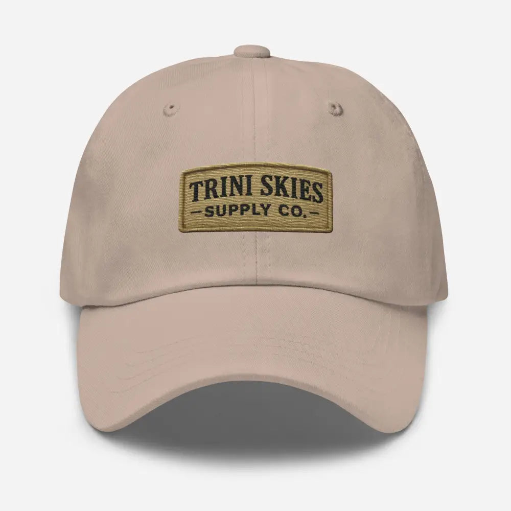 Trini Skies Heritage Patch Hat: light brown embroidered dad cap