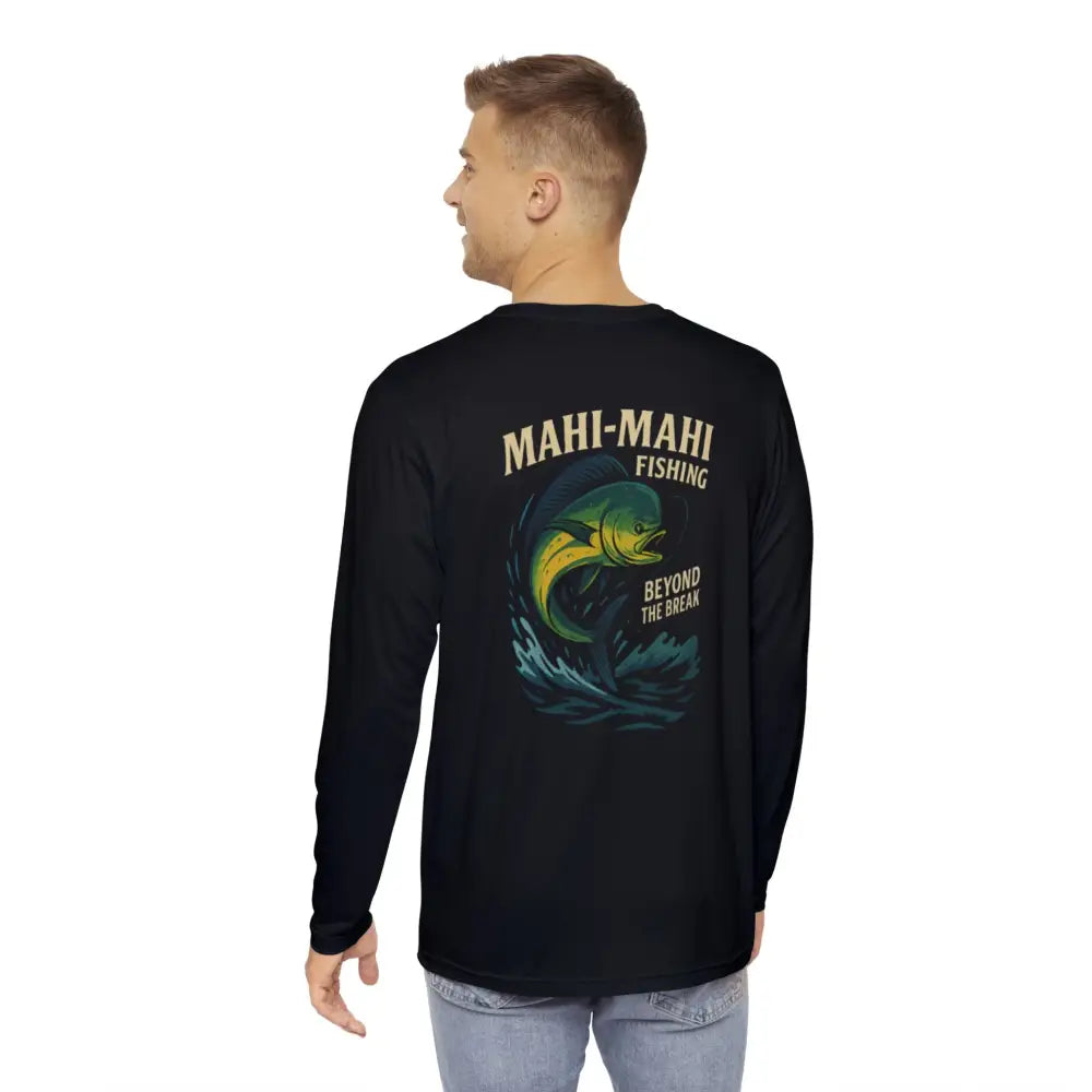 Man in Trini Skies Mahi Mahi Long Sleeve Fishing Shirt with graphic