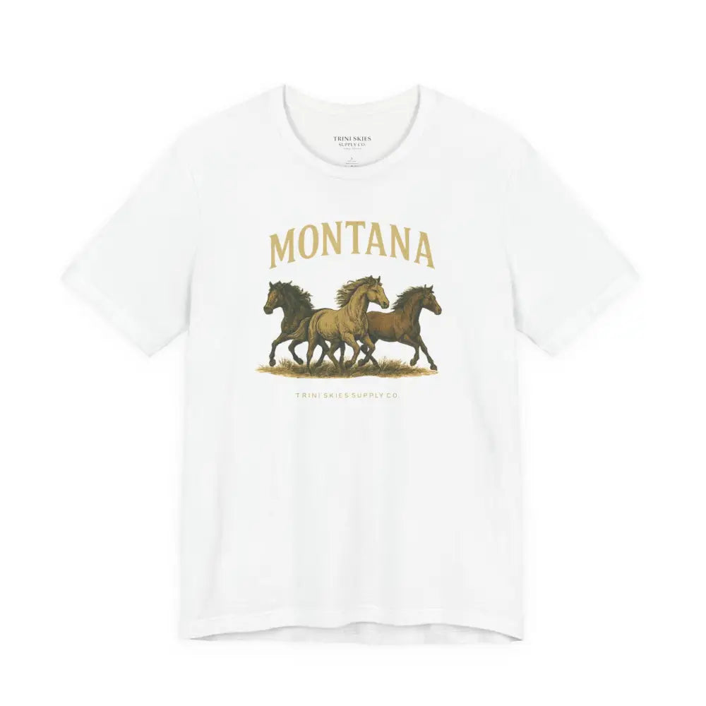 White short-sleeve Montana wild horses graphic tee