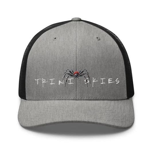 Trini Skies Red Embroidered Trucker Hat Adjustable Mesh Back Cap - Hats gray black mesh-back trucker hat 1