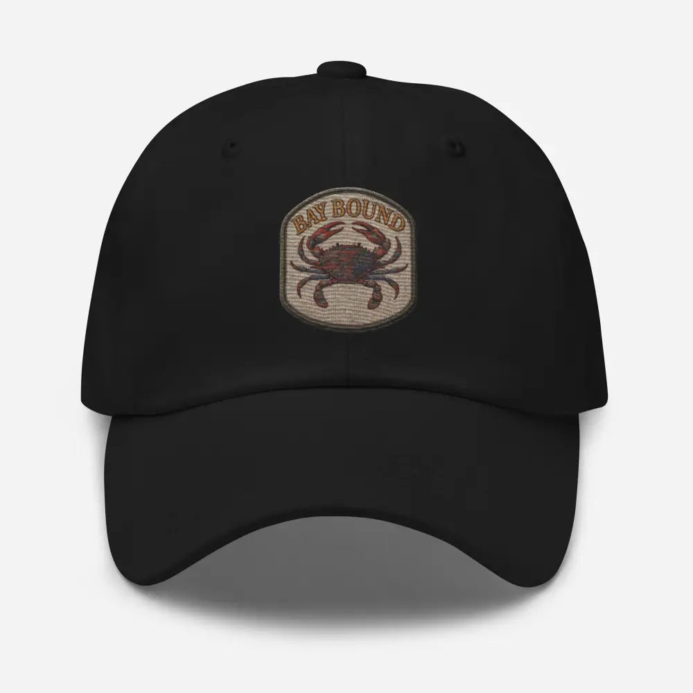 Bay Bound Embroidered black dad cap with crab patch