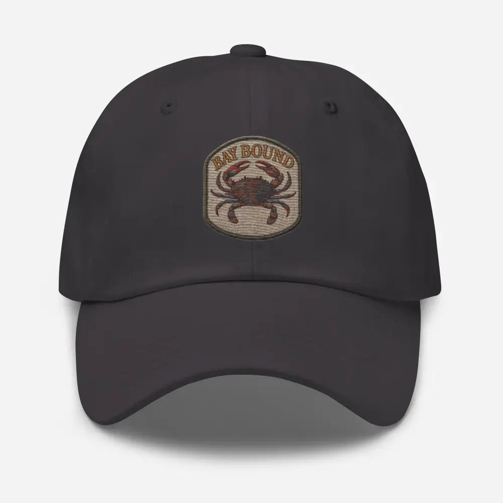 Bay Bound Embroidered dark gray dad cap with crab motif