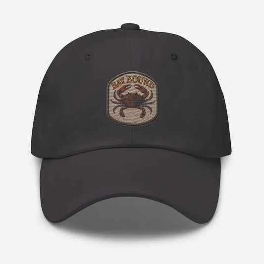 Bay Bound Embroidered dark gray dad cap with crab motif