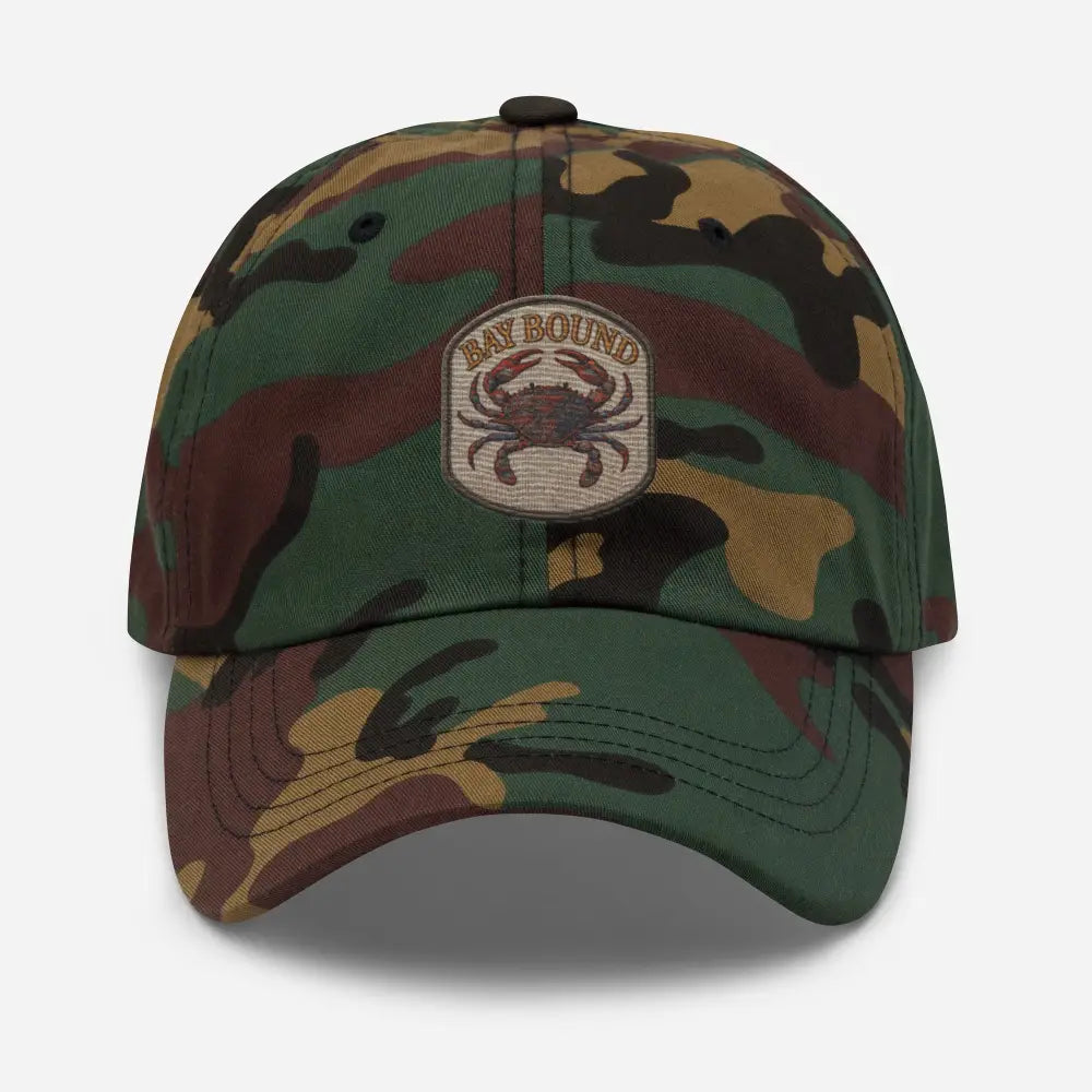 Bay Bound Embroidered Camo Dad Cap with Crab Emblem