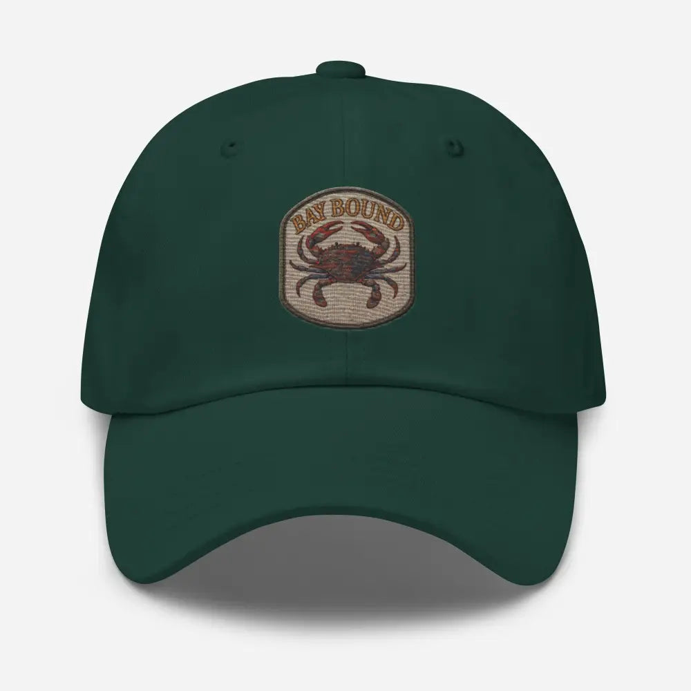 Bay Bound Embroidered dark green dad cap with crab patch