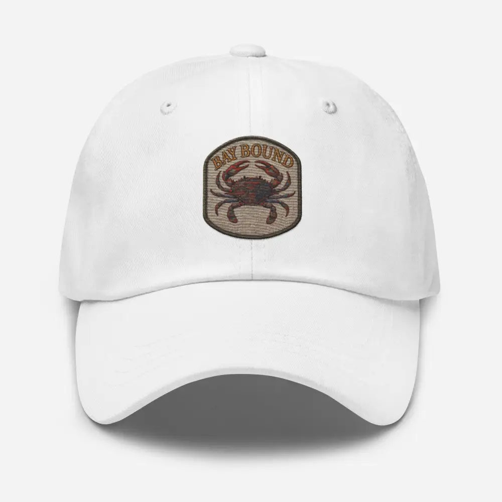 Bay Bound Embroidered White Dad Cap with Crab Patch