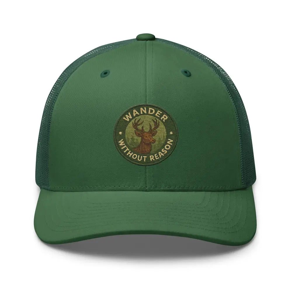 Green Trini Skies vintage-style embroidered deer wildlife trucker cap with deer patch