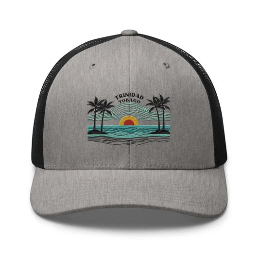 Trinidad and Tobago Island Paradise Trucker Cap – Stylish Mesh Back Hat Womens Mens - Hats grey black trucker hat