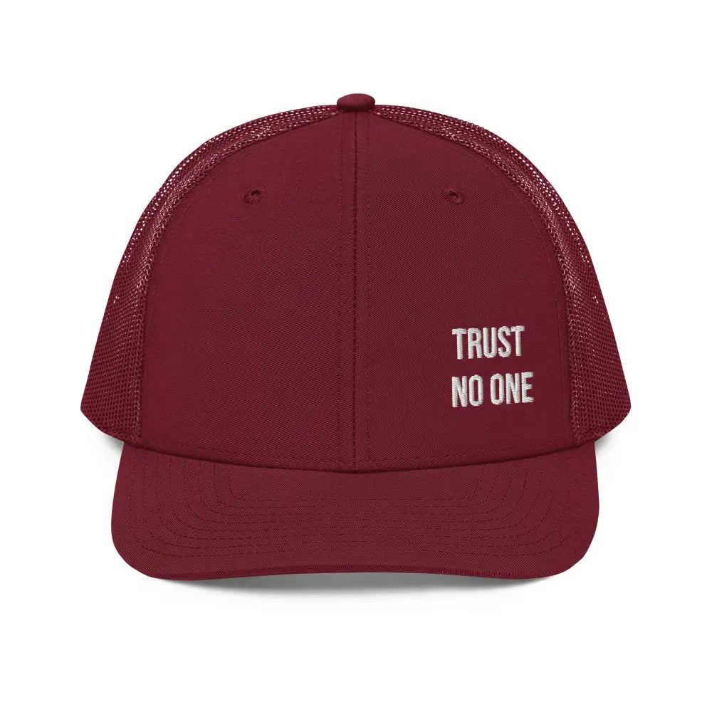 Maroon Trini Skies embroidered trucker cap with mesh back