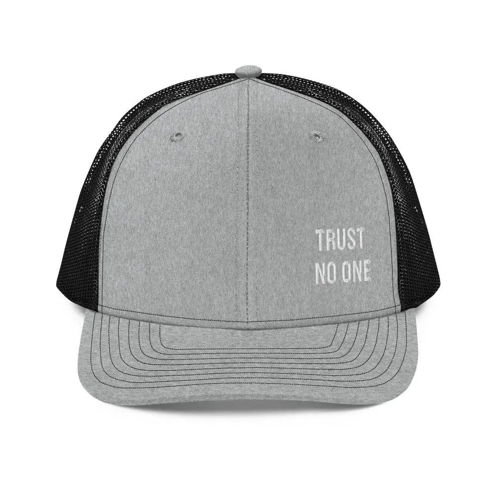 Gray and black embroidered trucker cap from Trini Skies Tactical Series
