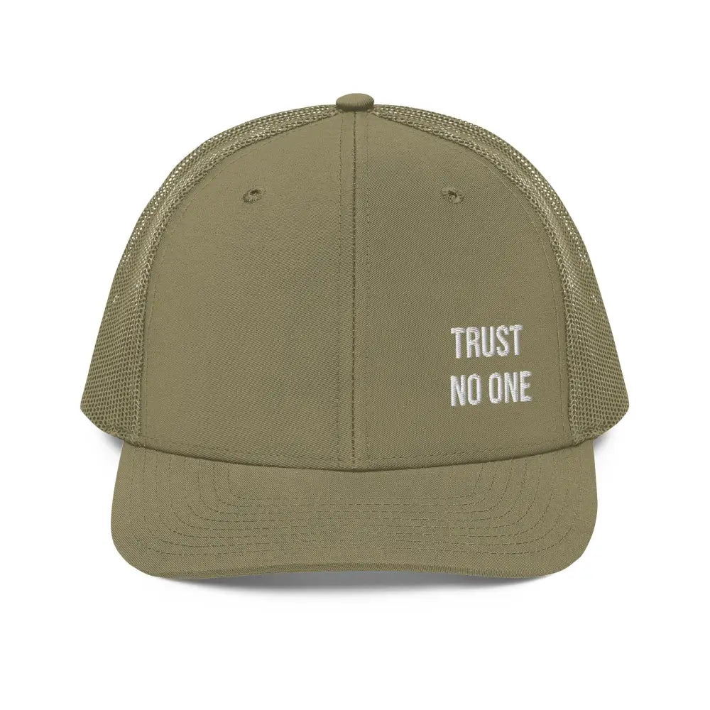 Olive green Trini Skies embroidered trucker cap with mesh back
