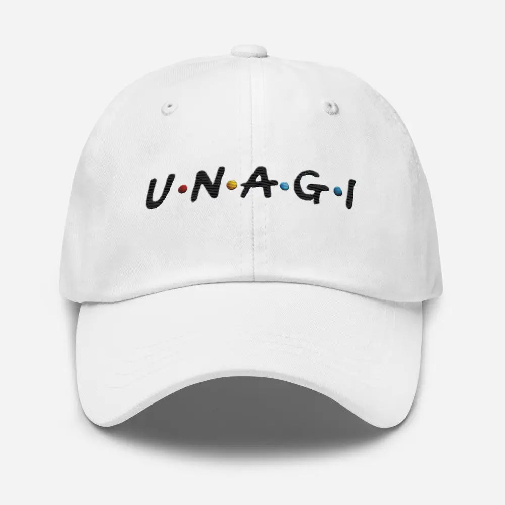 Unagi embroidered dad hat in Friends TV show font
