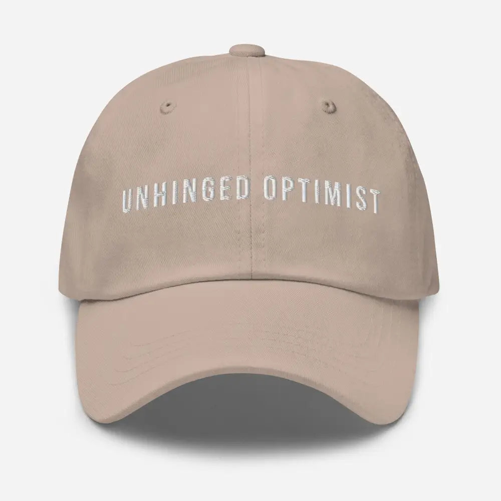 Unhinged Optimist Embroidered Dad Hat in light beige corduroy cap