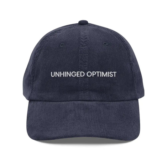 Unhinged Optimist Vintage Corduroy Cap - Unisex Retro Hat Embroidered - Navy - Hats navy blue corduroy baseball cap 1