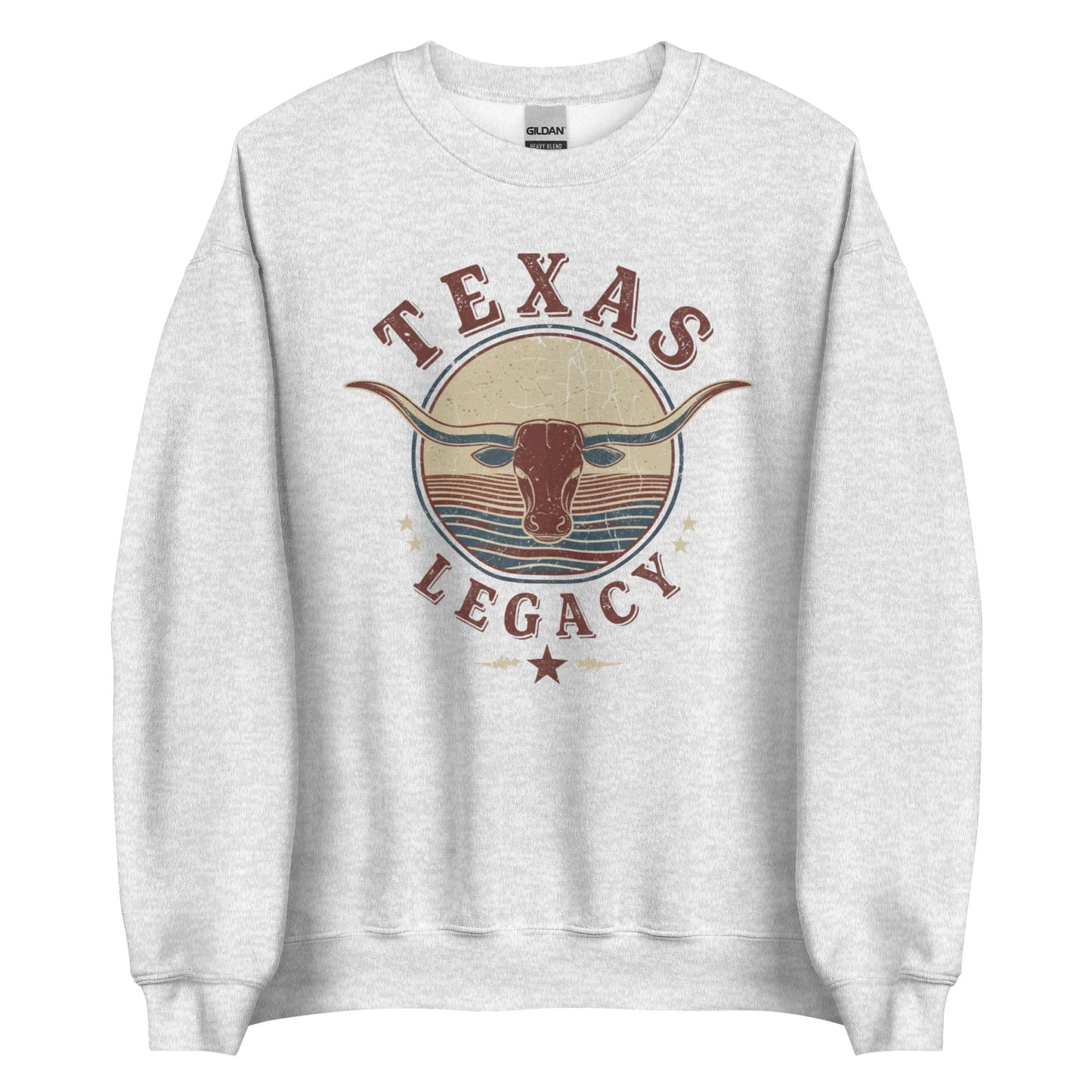 Vintage inspired longhorn crewneck sweatshirt with Texas legacy sunset skull design